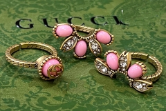 Сет из трех колец РОМАШКА style by GUCCI с цветными вставками