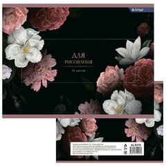 
          Тетрадь для рисования 20,5*27,5 см., 18л., Alingar, на скрепке, мелованный картон (эконом), 100 г/м2, "Пионы"