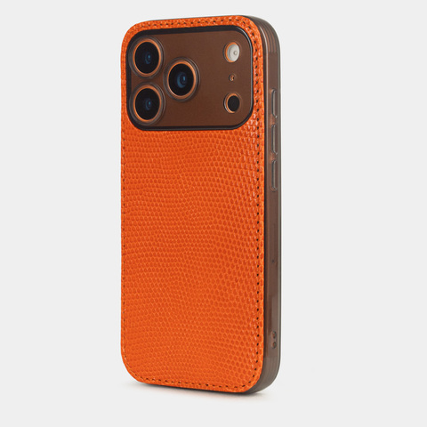 Чехол-накладка для iPhone 17 Pro Max из кожи ящерицы, оранжевого цвета