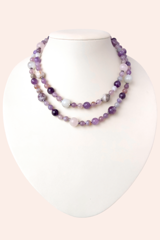 Бусы Лавандовая дорожка из аметиста, флюорита, лунника и розового кварца