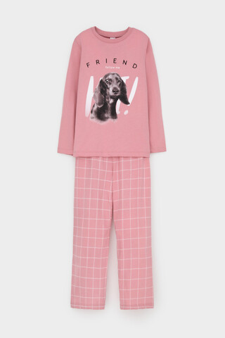 пижама  для девочки  К 1623/розовый зефир,двойная клетка