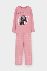 пижама  для девочки  К 1623/розовый зефир,двойная клетка
