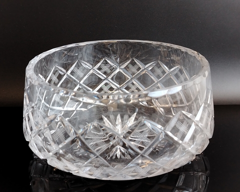Салатник хрустальный алмазная грань, геометрический орнамент, винтаж СССР 1970-1990 гг