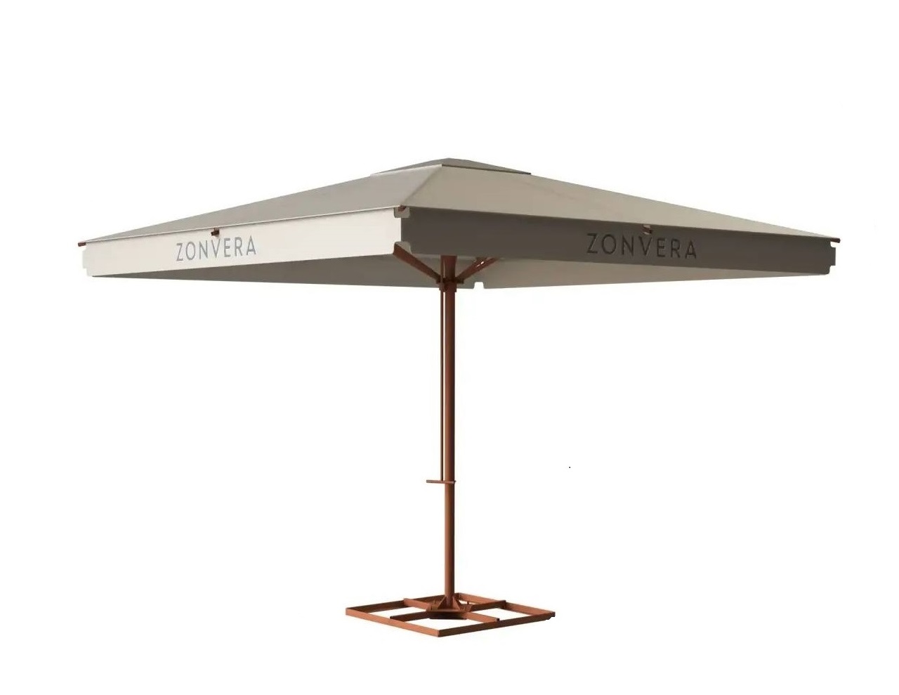 Квадратный зонт на центральной опоре на стальной, металлической стойке