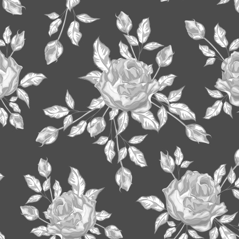 Ткани Винтажные черно-белые цветы на черном фоне - закажи на  #MarketShmarket.com- авторские изделия и ткани от лучших иллюстраторов