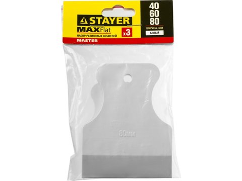 STAYER MaxFlat 40 мм, 60 мм, 80 мм, для затирки швов эластичные, Набор белых резиновых шпателей, MASTER (1027-H3)