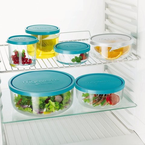 Контейнер круглый 0.3л Bormioli Rocco Frigoverre Classic с синей крышкой