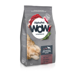 ALPHAPET WOW сухой корм для взрослых собак крупных пород (говядина,сердце) 3 кг