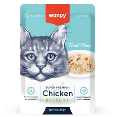 Wanpy Cat пауч для кошек из курицы и треска 85 г