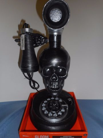 Ужасы Анимированный телефон с черепом Хэллоуин — Animated Haunted Halloween skull telephone