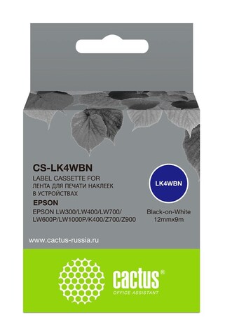 Картридж ленточный Cactus CS-LK4WBN черный для Epson LW300, LW400, LW700, LW600P, LW1000P