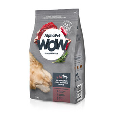 ALPHAPET WOW сухой корм для взрослых собак крупных пород (говядина,сердце) 3 кг