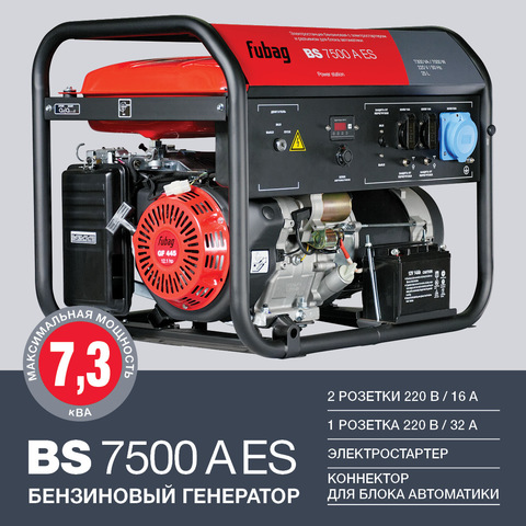 Бензиновый генератор с электростартером и коннектором автоматики FUBAG BS 7500 A ES