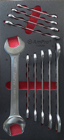 Набор рожковых ключей 6х7-30х32мм, 10 предметов в мягком ложементе, AmPro