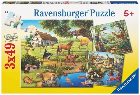 Puzzle пазлы Wald-/Zoo-/Haustiere 3x49 pcs