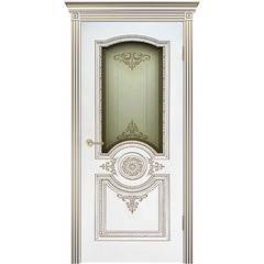 Купить Межкомнатная дверь эмаль Марокко белая с патиной золото остеклённая