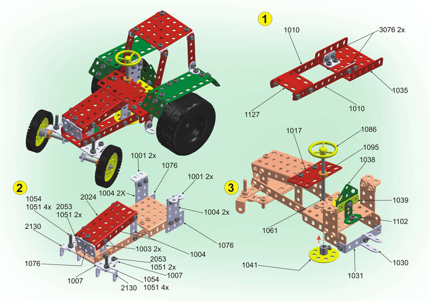 Схема сборки машины из металлического конструктора