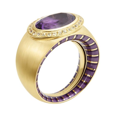 Кольцо с Аметистом и Жёлтыми Сапфирами, Эмаль, R0178-61/2