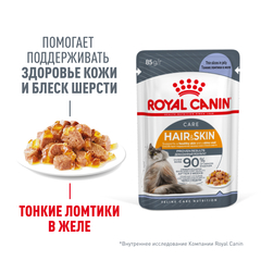 Royal Canin Hair & Skin пауч для кошек забота о здоровье кожи и шерсти кусочки в желе мясо 85 г