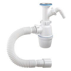 Сифон для моек бутылочный ORIO A-42059 1 1/2 выпуск литой нж D70, с 1 отводом, с гибкой трубой 40/50