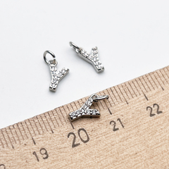 Подвеска Буква Y, родиевое покрытие, фианиты, размер 9*6 мм, цена за 1 шт