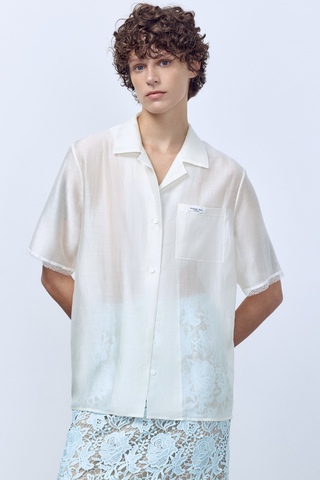 Рубашка из батистовой вуали с кружевом