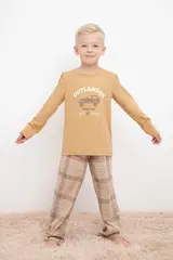 пижама  для мальчика  К 1600/темно-бежевый,текстильная клетка