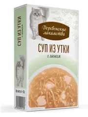 Деревенские лакомства консервы для кошек «Суп из утки с лососем», пауч 35г*4шт