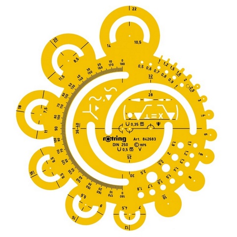 Шаблон чертежный Rotring радиусов: 48 от 0,5 до 40 мм, пластик желтый/прозрачный 1:1 (S0238341)