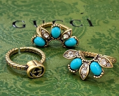 Сет из трех колец РОМАШКА style by GUCCI с цветными вставками