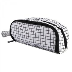 Пенал - косметичка Alingar, ткань, молния, боковой карман, петля, 100 х 215 мм, "Клетка", черно-белая