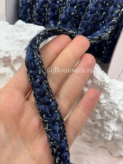 Тесьма плетеная темно-синяя с серебристым люрексом