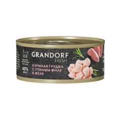 Влажный корм GRANDORF FRESH Chicken with duck in jelly Консервы для кошек GRANDORF FRESH Куриная грудка с утиным филе в желе 6уп по 70гр