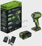 Гайковерт ударный аккумуляторный Greenworks G24IW200, 24V, б/щет, 3/8'', 200Нм, 1х4Ач, ЗУ, кор (3803607CUB)