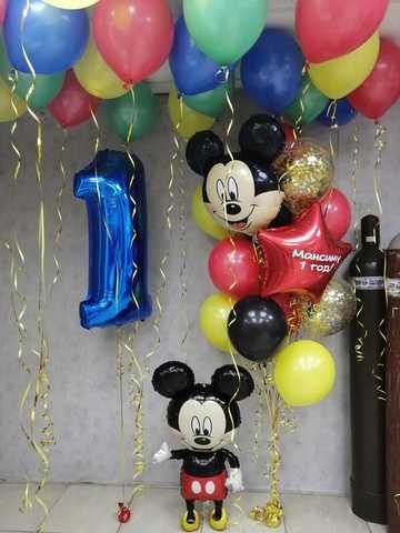 воздушные шары Микки Маус на годик мальчику, шары на годик