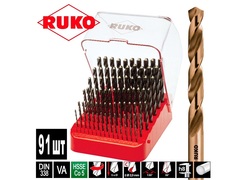 Набор сверл по металлу 1-10мм 91шт DIN338 HSSE-Co5 130° (пл. кейс) Ruko 215223