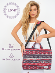 Сумка для ноутбука 15,6" и 17" с ремнем на плечо и 3 отделениями (Бохо слоны)