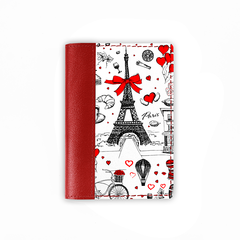 Обложка на паспорт комбинированная "Франция принт" красная, белая вставка
