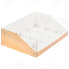 Коробка под капкейки с пластиковой крышкой 310*235*100 мм (12) (золото), 10шт