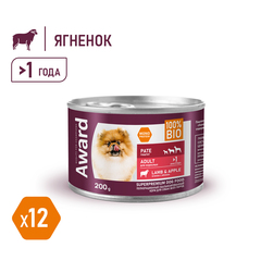 AWARD консервы для взрослых собак паштет из ягненка с яблоком 200г