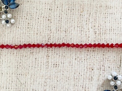 Бусины граненые Биконус стекло на леске, р. 4х4 мм, отверстие 1 мм, ~ 105 бусин*10 нитей, тёмно-красный