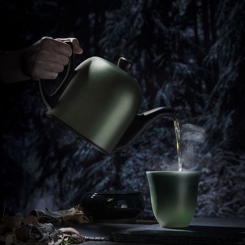 Фарфоровый заварочный чайник на 4 чашки с оливковой крышкой, черный, артикул 240125
