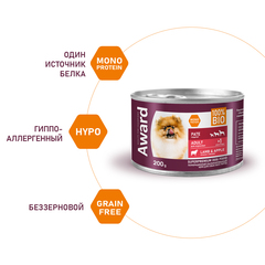 AWARD консервы для взрослых собак паштет из ягненка с яблоком 200г
