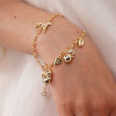 Браслет из латуни с Неваляшками с сердцами, gold