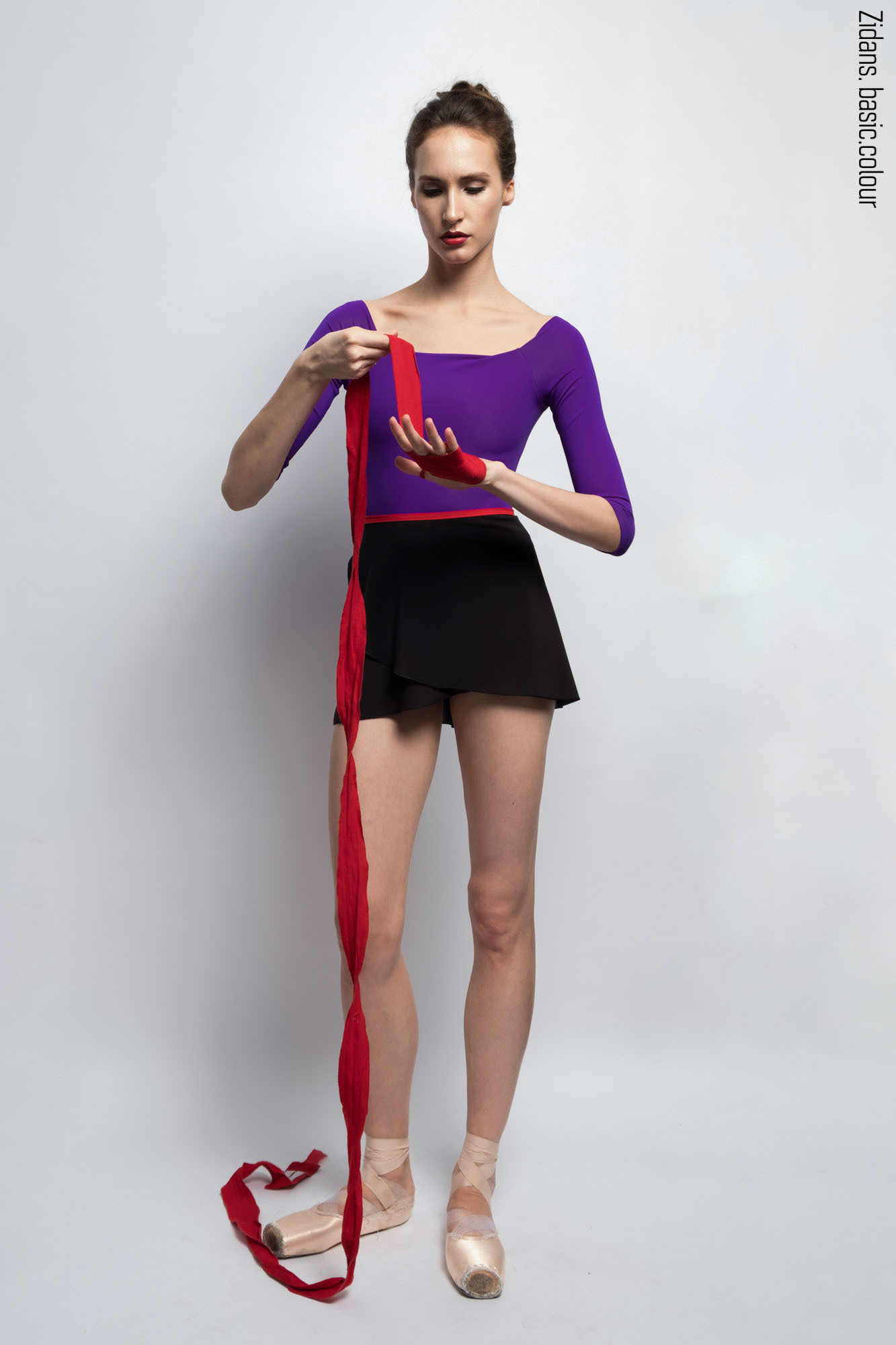 Wrap chiffon skirt with contrast ribbon 2 lengths | black_scarlet