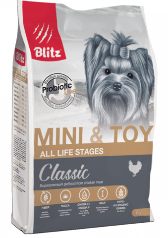Blitz Classic Mini & Toy собаки мелких и миниатюных пород, сухой, курица (7 кг)