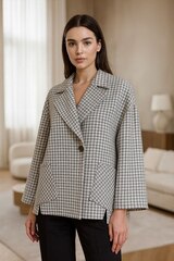 Alondra — стильное укороченное пальто с принтом «гусиная лапка»