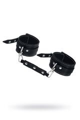 Черные двухслойные кожаные оковы с белой строчкой