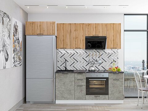 Прямая модульная кухня Флэт-01 Wotan Oak 2S/Temple Stone 2S - Белый 2140*2600*600