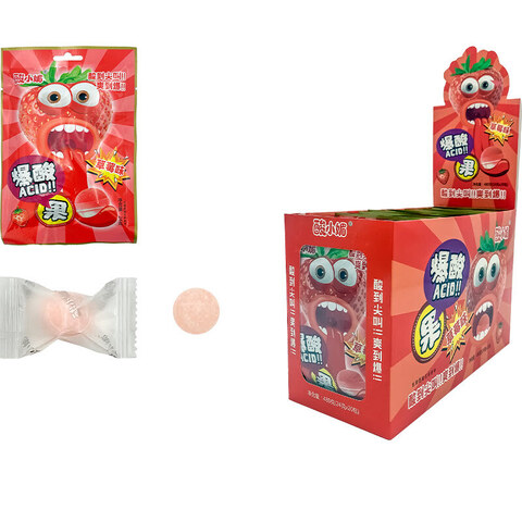 Супер кислые леденцы со вкусом клубники Suanxiaomei 1кор*12бл*20шт,24г